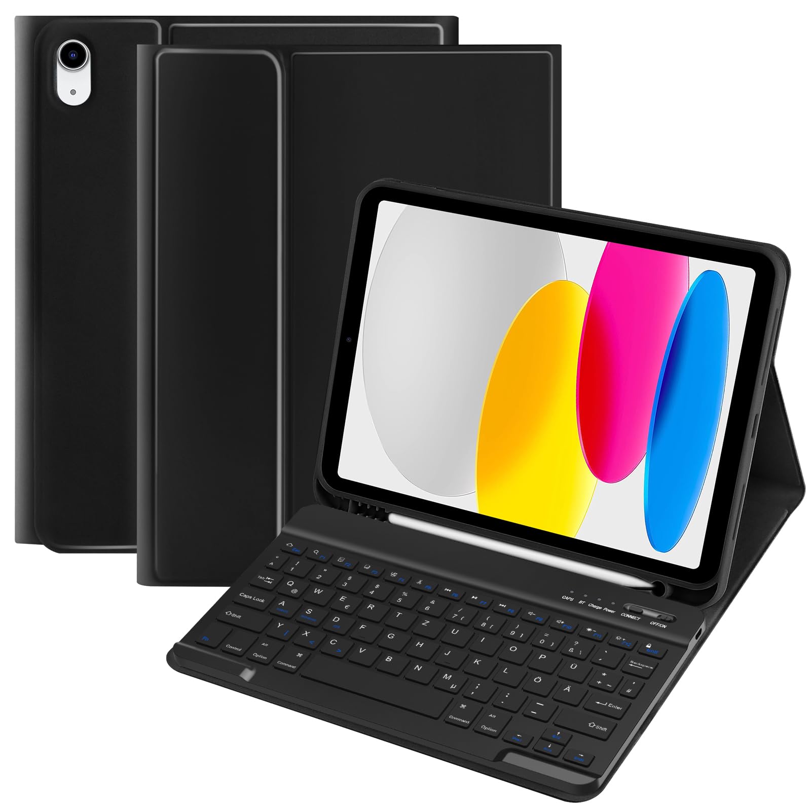TQQ Hülle mit Tastatur für iPad A16 11 Generation 2025/10 Generation 2022(11/10.9 Zoll), Abnehmbare Kabellose Bluetooth Tastatur Schutzhülle für iPad 11. /10. Gen, QWERTZ Deutsches Layout