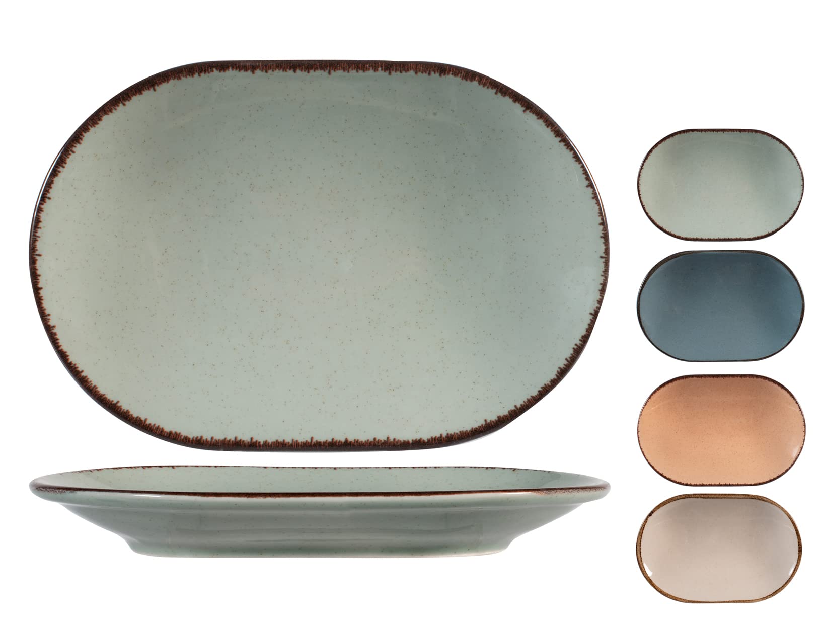 H&H 9000520 Oval Pearl Plate, Porcelain, Multicoloured, 28 cm, Porcelain