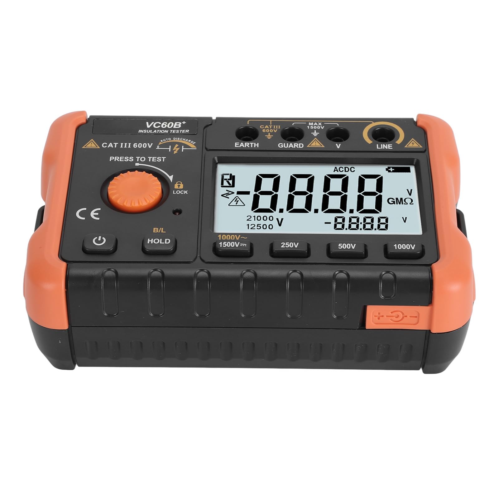 YWBL-WH Probador de Aislamiento 1000V, Megóhmetro Digital con Pantalla LCD, Descarga y Calibración Automática para Dispositivos y Electrodomésticos Eléctricos