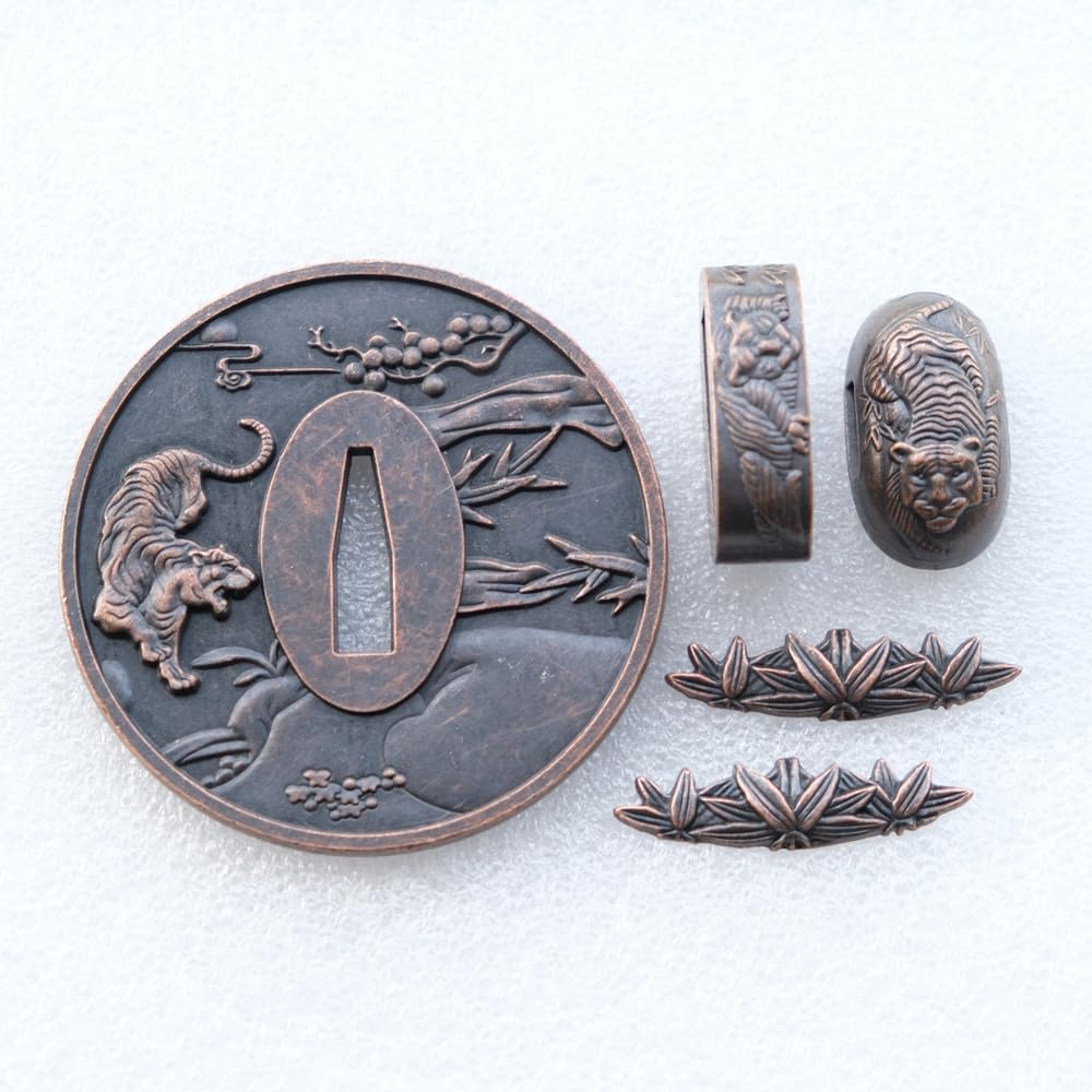 Samurai Sword Koshirae Set，Alloy Tsuba Fuchi Kashira Menuki Katana Fittings (HJ119, 3.14in-3.54in, 2.75in-3.14in,)