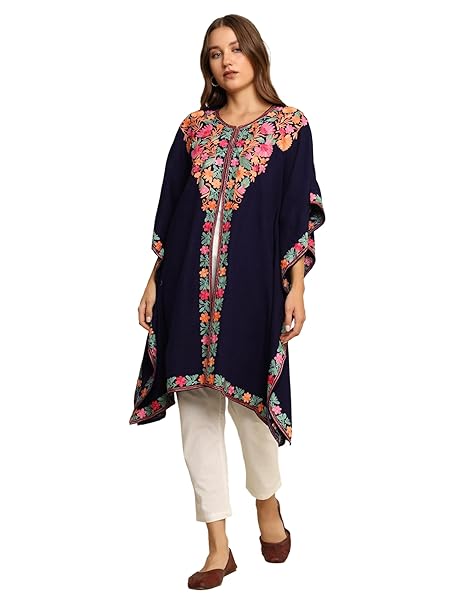 CRAFTBAZAR Cashmillon Kashmiri Embroidered Blue Kaftan Kurta Multi