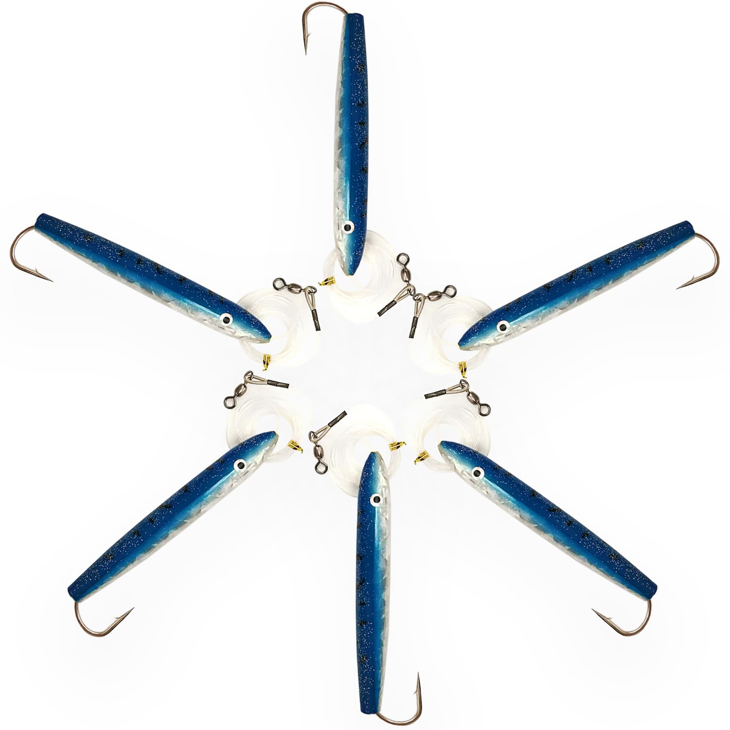 Cedar Plugs for Tuna 6 Pcs - Sanhu 8" Rigged Saltwater Fishing Lures Blue/White with Lure Bag for Offshore Trolling