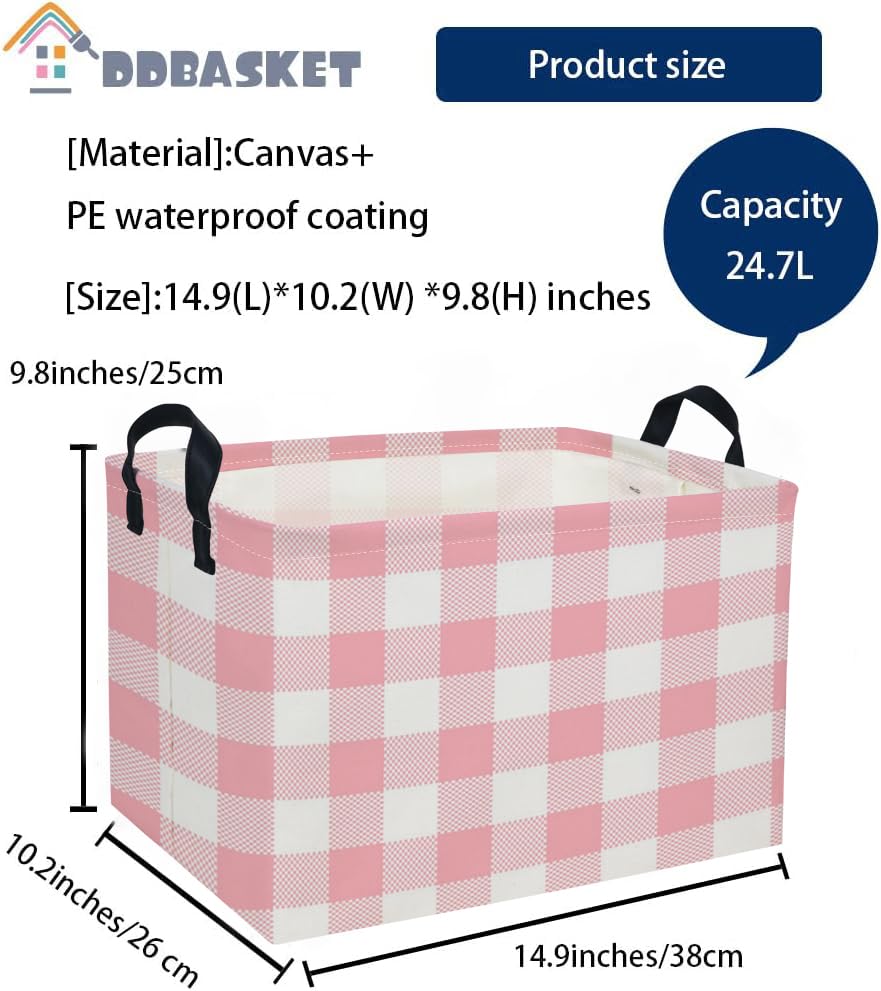 Image of Rectangular Kids Baskets Pink Basket Cute Storage Bins Organizer Box Boys Room Decor for Home.(Pink grid)