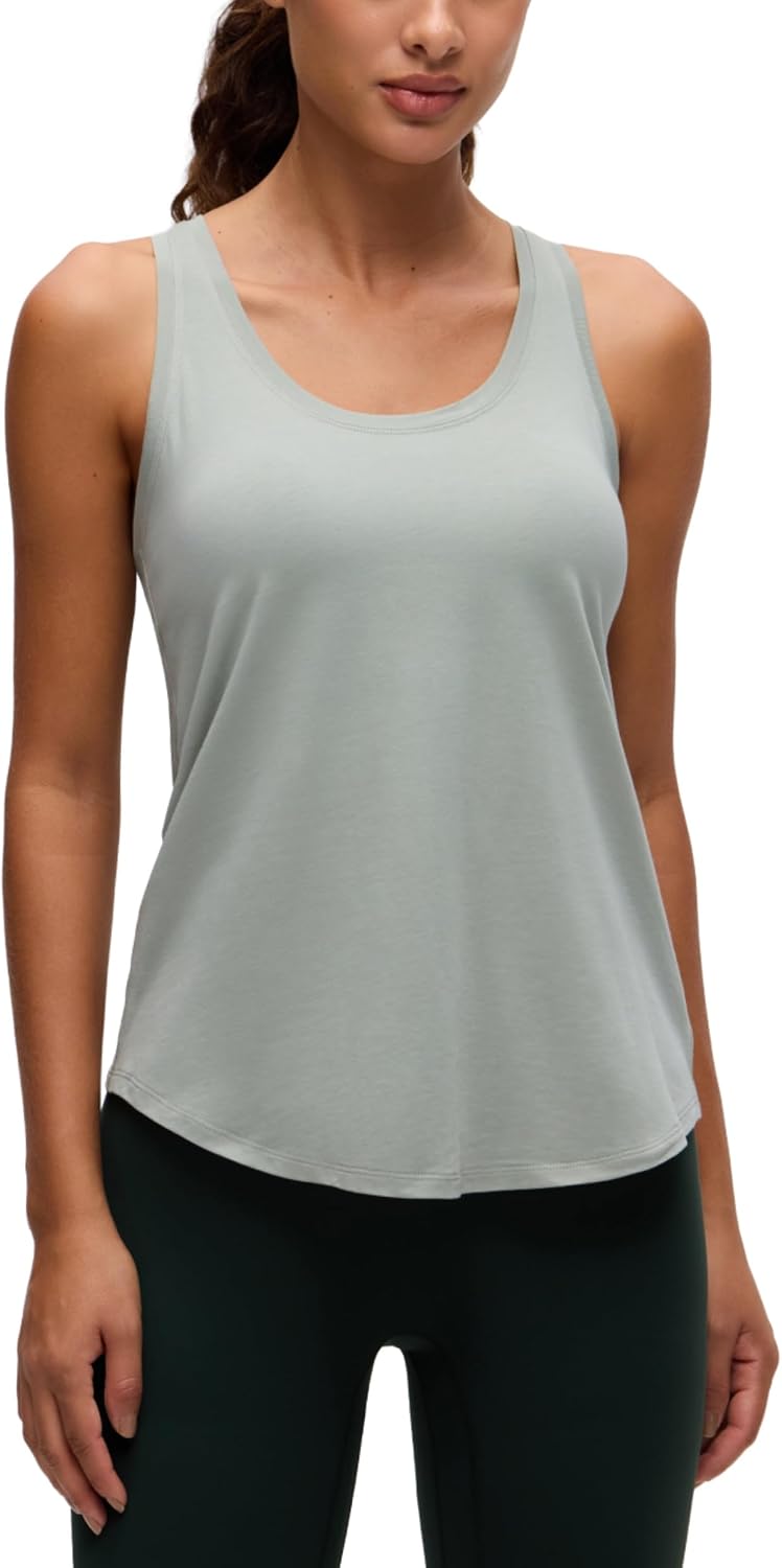 CRZ YOGA Pima Cotton Racerback Tank Tops for Women - Workout Athletic Casual Soft Scoop Neck Sleeveless Shirts