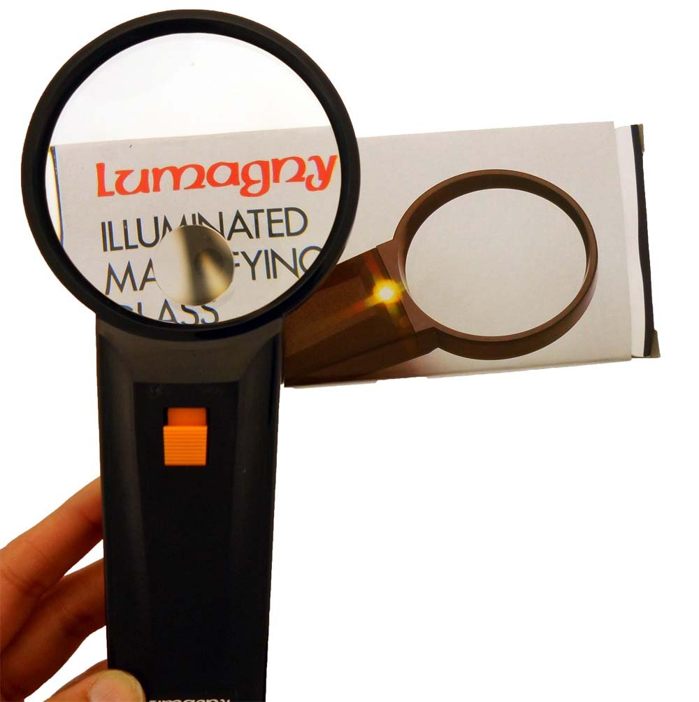 Lumagny 2.5X / 5X Handheld Magnifier with LED | 3" (7.6 cm) Lens | Dual Power | Stylish Black Frame & Orange Switch - Image 2