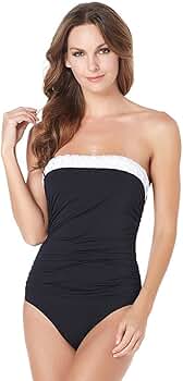 【BAON】[BAONHOUSE] Zenda check long sleeveless one piece Jantzen Women's Color Blocked Pin Tucked Bandeau One Piece