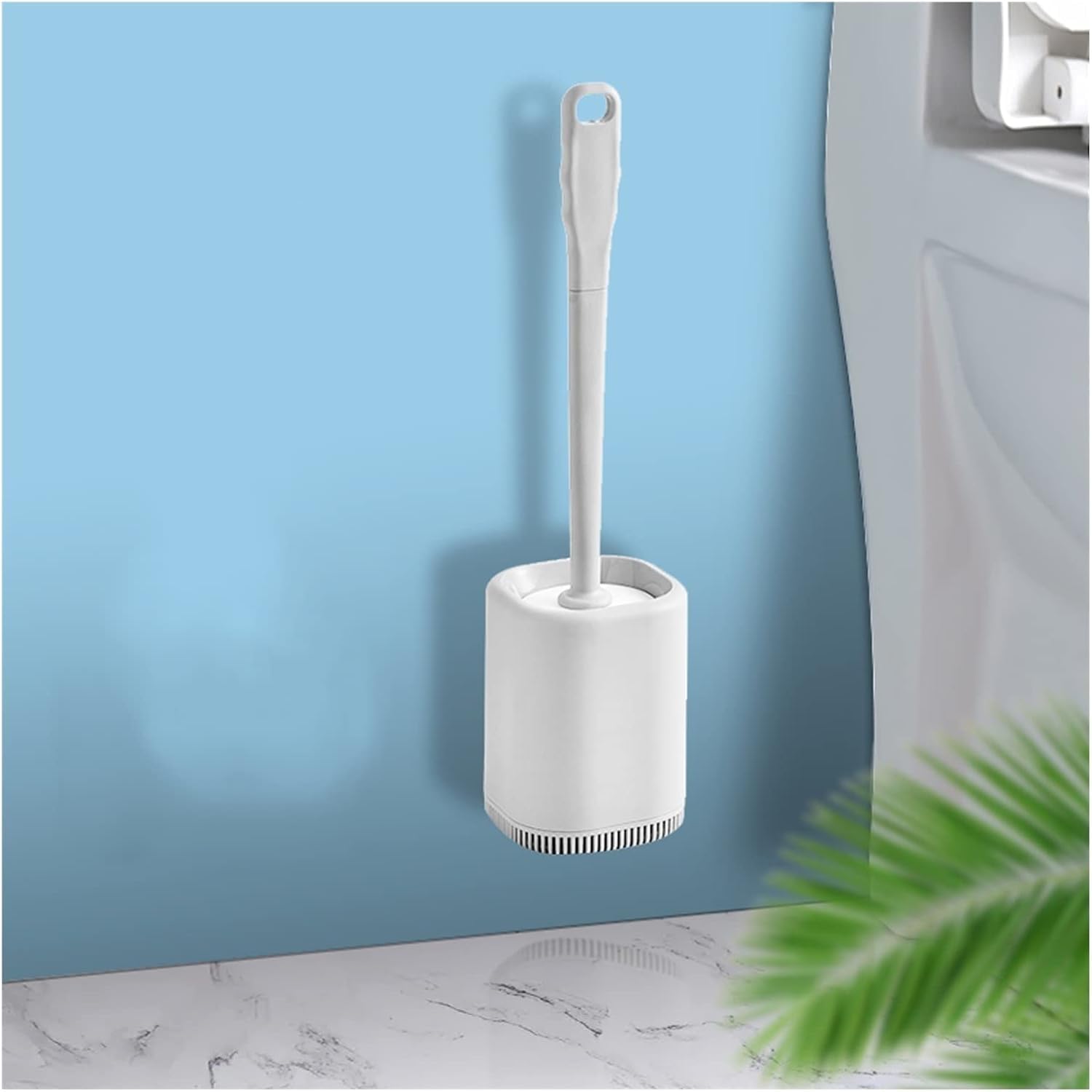 toilet brush, Toilet Brush Silicone Head Will Not Entangle The Hair Easy to Clean Floor-standing(White)