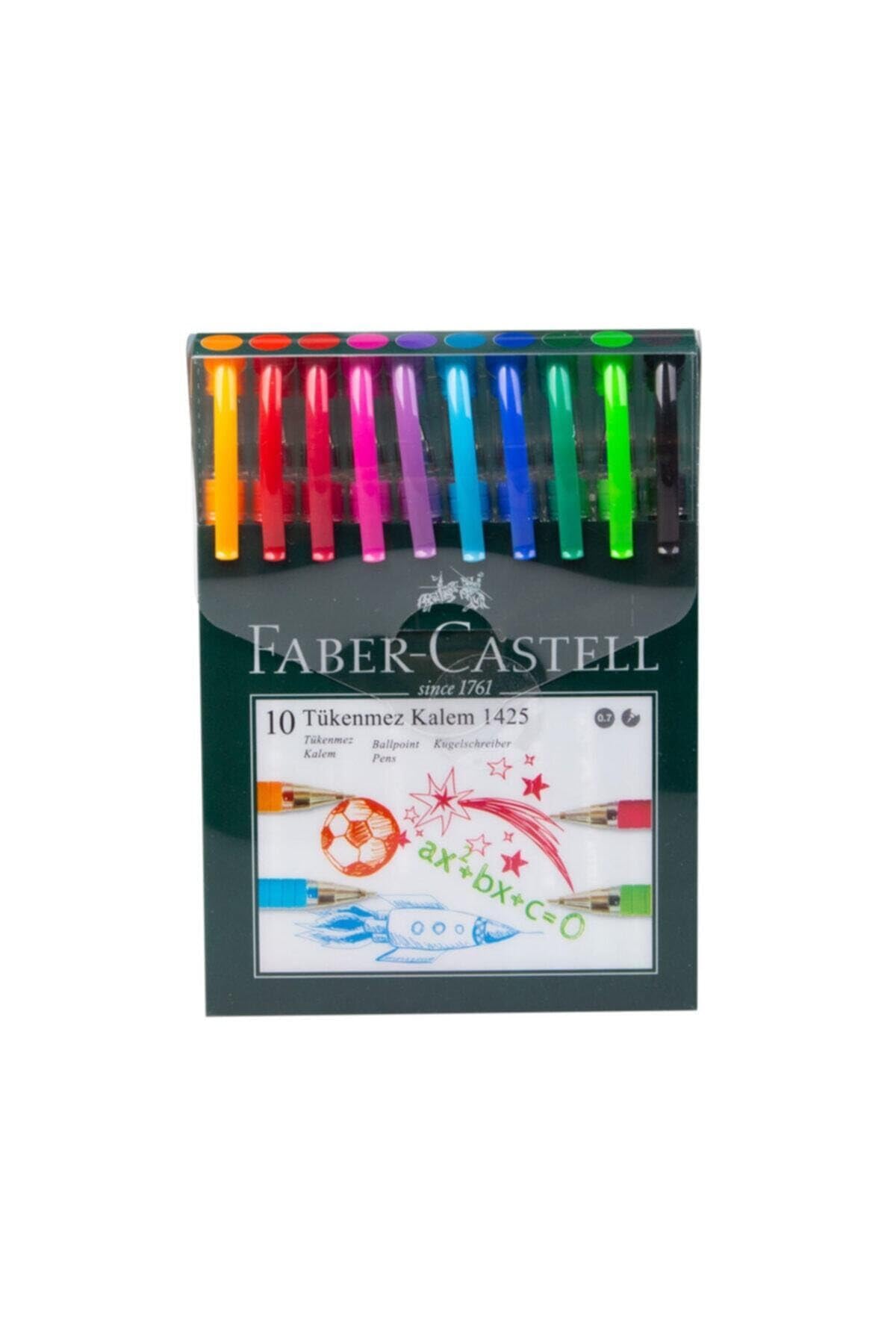 Faber-Castell Tükenmez Kalem Seti, 10 Adet, 0.7 mm Uç, Yumuşak Yazım, Ergonomik Tutuş, Renkli Karışık
