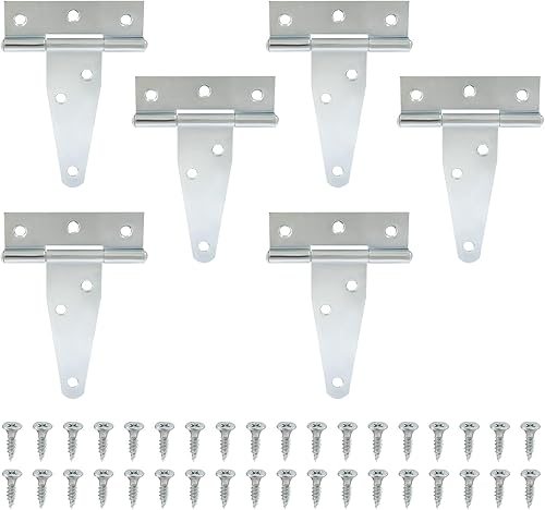Vista 15 de Murtenze Paquete de 6 bisagras negras de 4 pulgadas con correa en T, bisagras de puerta de granero, bisagras en T para puerta de granero, cobertizo