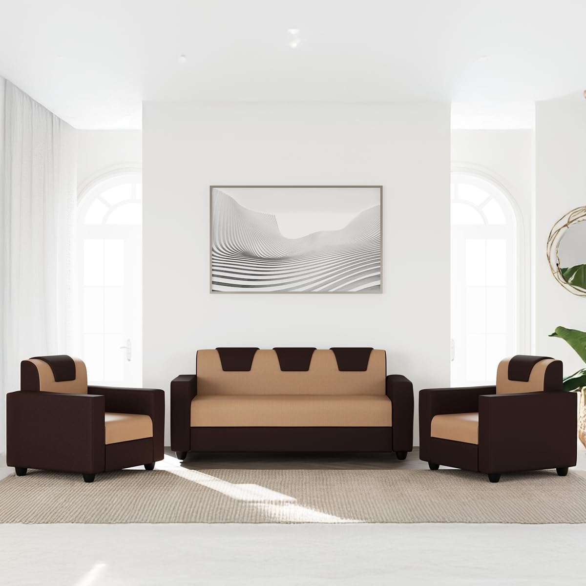 Westido Bamsi Fabric 3 + 1 + 1 Sofa Set (Cream Brown, Diy(Do-It-Yourself)) | 1 Year Warranty - 4 Seater-image-23