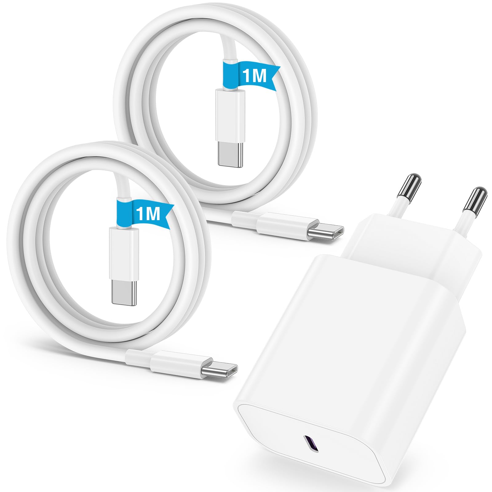 USB C Ladegerät für iPhone 16 15 17/16 15 17 Pro/16 15 17 Pro Max/16 15 Plus/17Air/17E, 20W USBC Schnellladegerät Power Adapter für iPad Pro/Air, iPhone 16/15 USB-C Schnellladekabel 1M+1M für Samsung