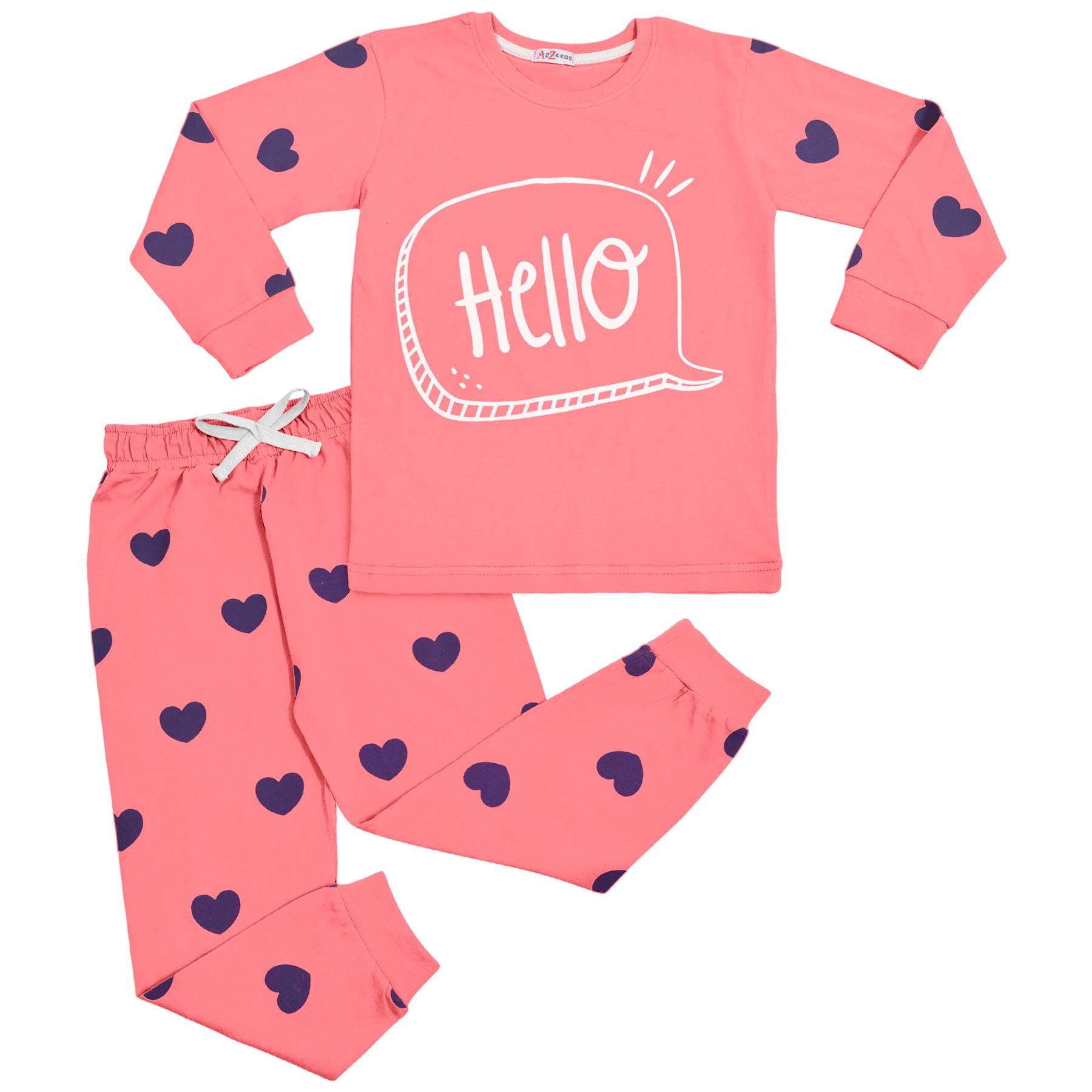 A2Z 4 Kids Girls Pyjamas Traditional PJS Pyjama Set Long Sleeve Top - PJS 181 Hello Baby Pink 3-4