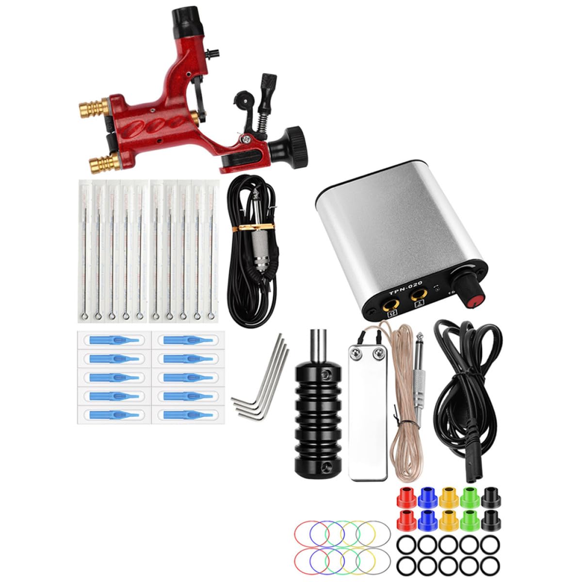 Kit Máquina de Tatuar Rotativa Profesional Portátil Motor Ligero y Estable Estructura de Acero Inoxidable Plateado Tamaño Mini Fuente de Alimentación Ac220V Color Rojo
