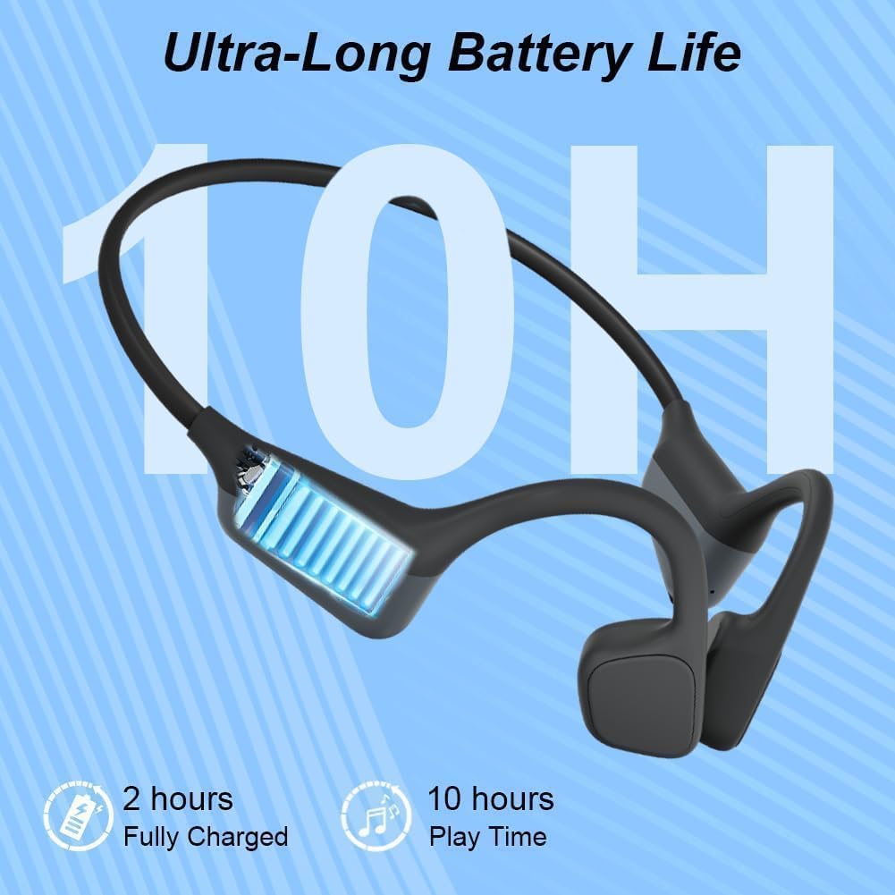 Cuffie Conduzione Ossea, Bluetooth 5.3, Auricolari Sportivi Bluetooth Open-ear, IPX5 Impermeabili, Autonomia 10 Ore, Qualità Audio HD, Open-ear Cuffie Per Corsa Ciclismo Guida Fitness (Nero)
