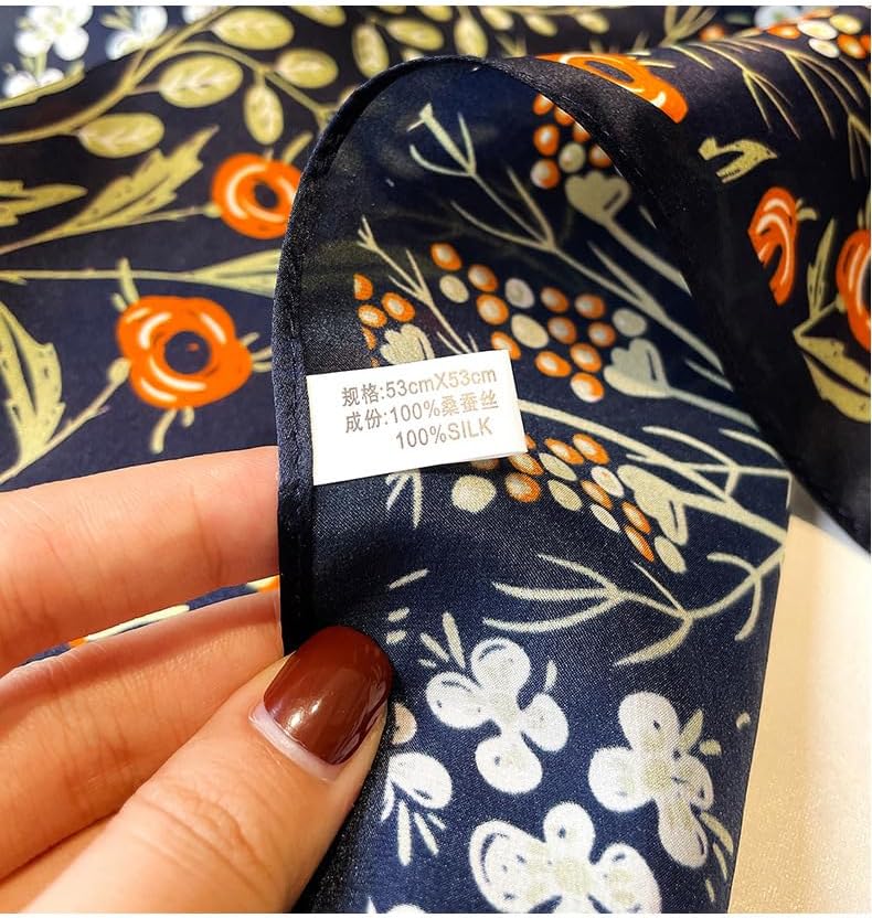 100% Mulberry Silk Neck Scarf - 21'' x 21'' Lightweight Neckerchief - Women Men Small Square Digital Printed Scarves - Image 7