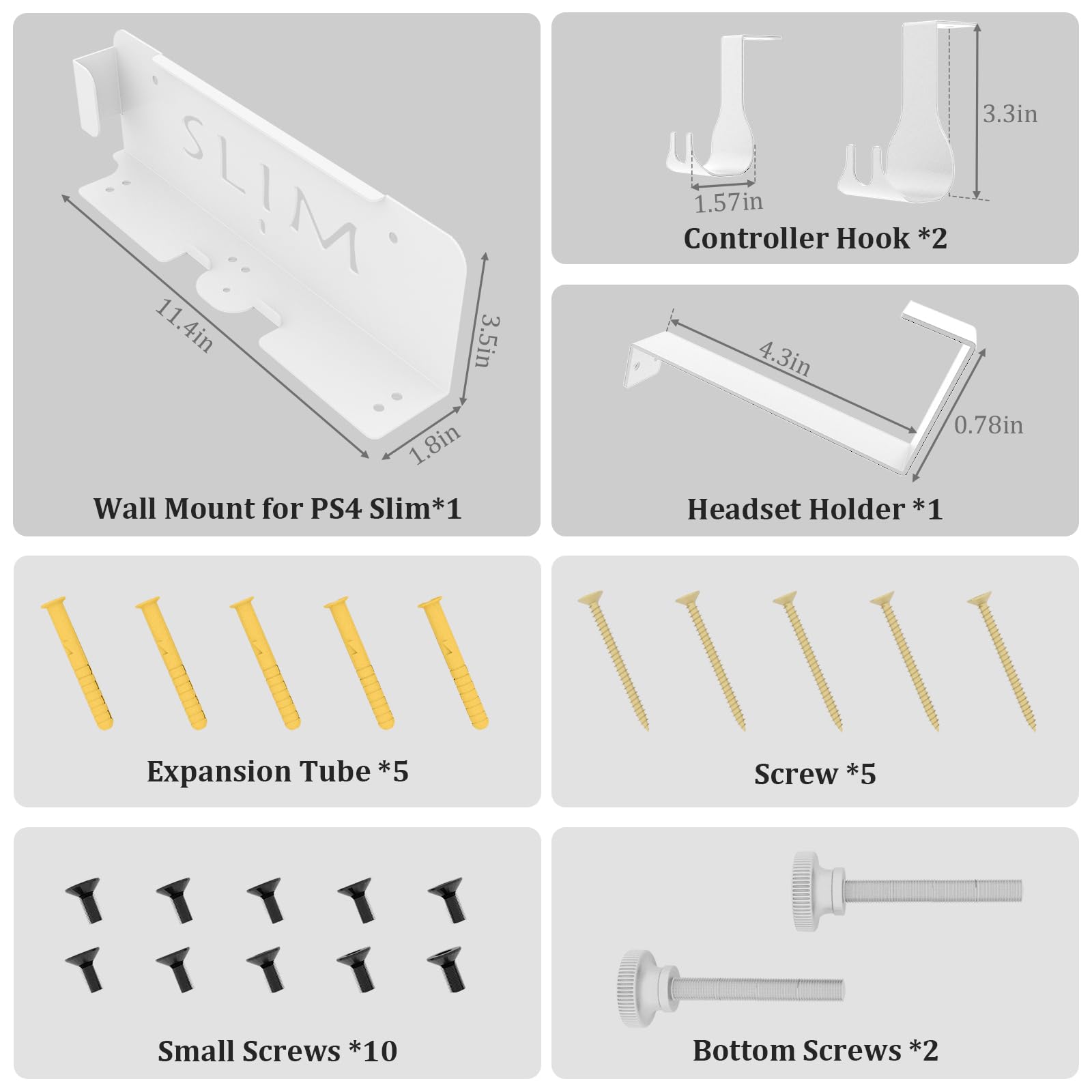 Kit di montaggio a parete con 2 controller staccabili e gancio per cuffie, supporto da parete in metallo compatibile con PlayStation 4 Slim