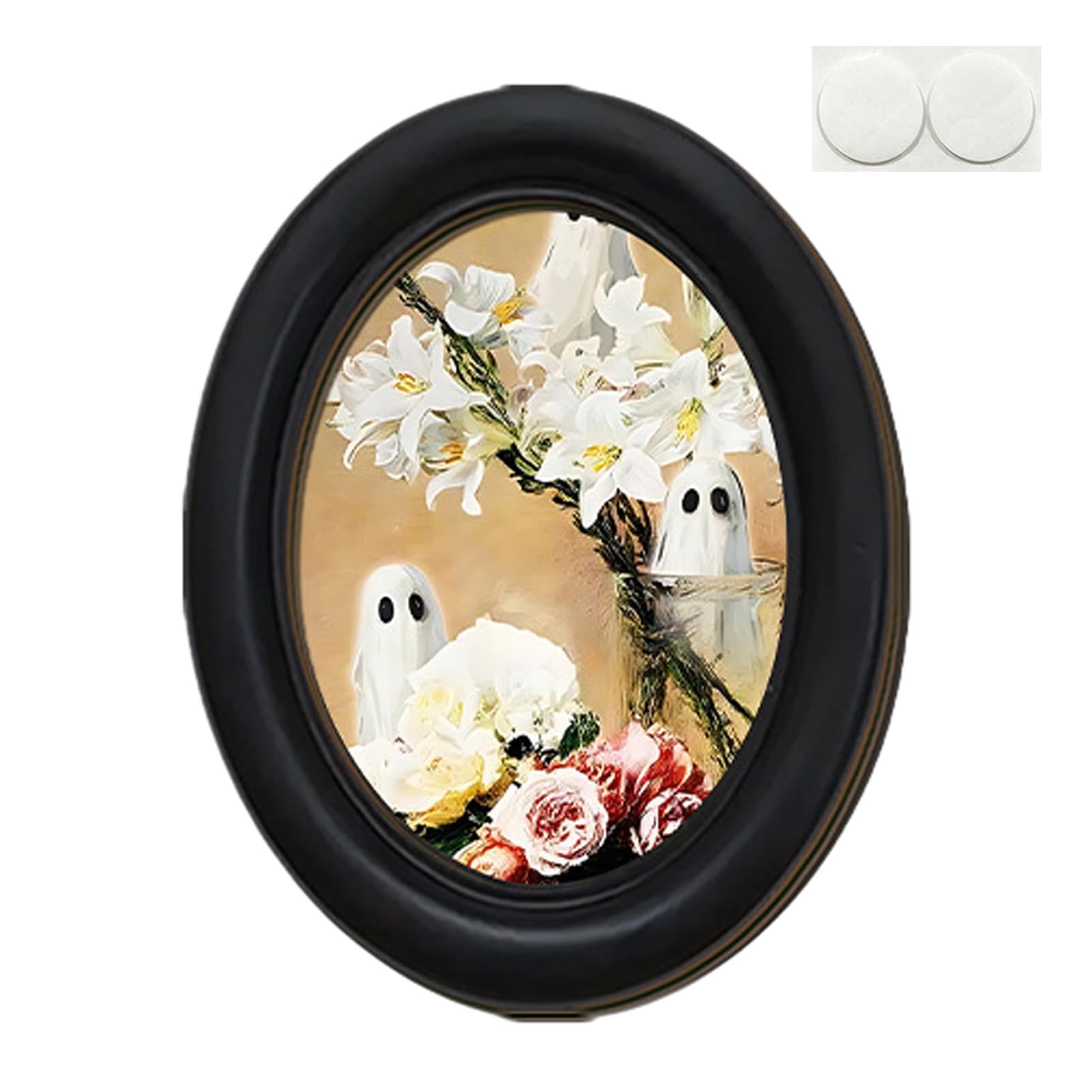Pasisuu Funny Ghost Halloween Wall Art, Vintage Spooky Framed Ghost Painting, Cute Oval Decor for Home Bedroom Washroom Wall Decoration [object Object]