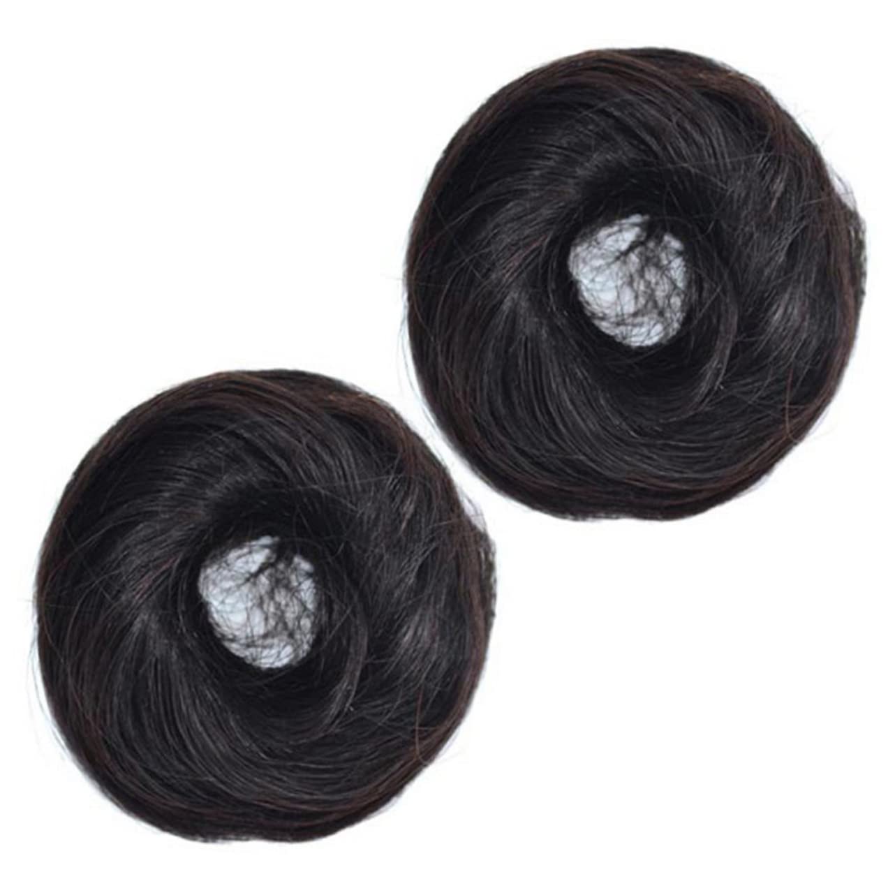 MERRYHAPY 2pcs Bun Wig Extension Scrunchies Hair Bun Maker Straight Human Hair Wig Hair Ties Hair Sponge Hair Styler Wigs Chignon Hair Rings Kid Hair Ties High Temperature Wire Black