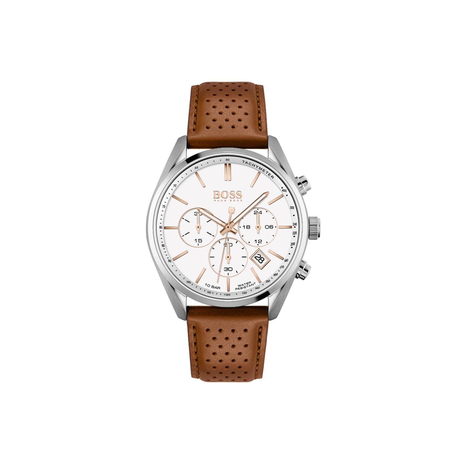 BOSS Mens Champion Stainless Steel Quartz Watch with Leather Strap, Brown, 22 (Model: 1513879) (B09BK458BY) Amazon Price History, Amazon Price Tracker