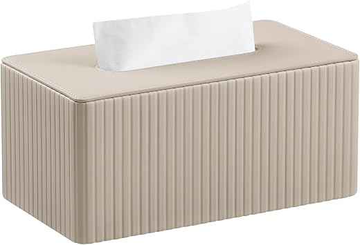 PU Leather Tissue Box Cover for up to 3.9" High Boxes, Rectangle Tissue Box Holder for Bathroom Bedroom Living Room Office Beige