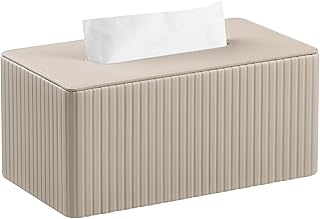 Stylish PU Leather Rectangle Tissue Box Cover with Magnetic Bottom Cover for Bathroom Bedroom Office Beige