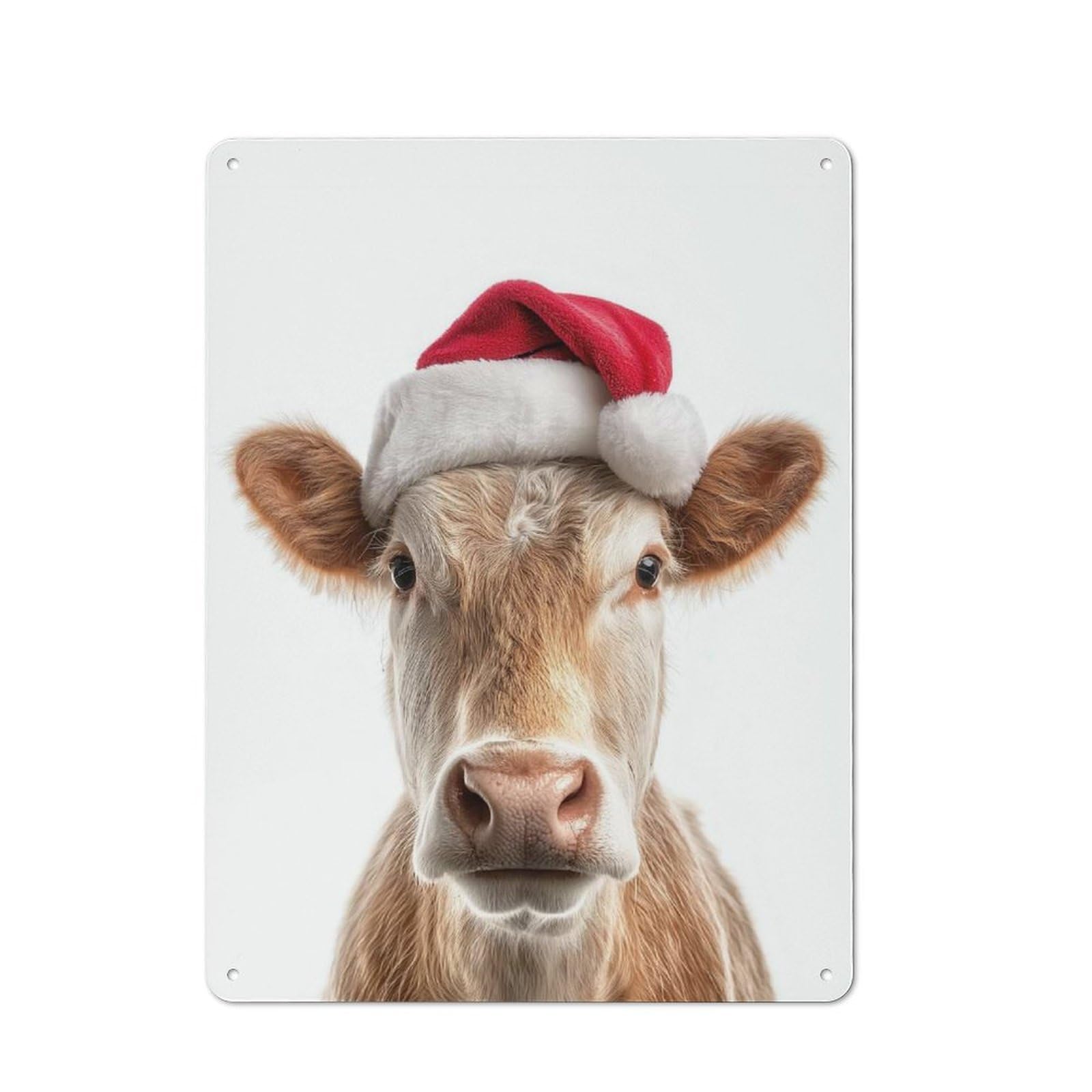 Junmoney Christmas Cow Wearing A Santa Hat Office Metal Sign With Design 40X30cm, Classic Studio Wall Plaque For Home Office, Reading Corner Or Bedroom