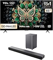 Combo Smart TV TCL 65 QLED Mini LED 4K C6K WiFi 144Hz 65C6K e Soundbar TCL Subwoofer 2.1 S55H