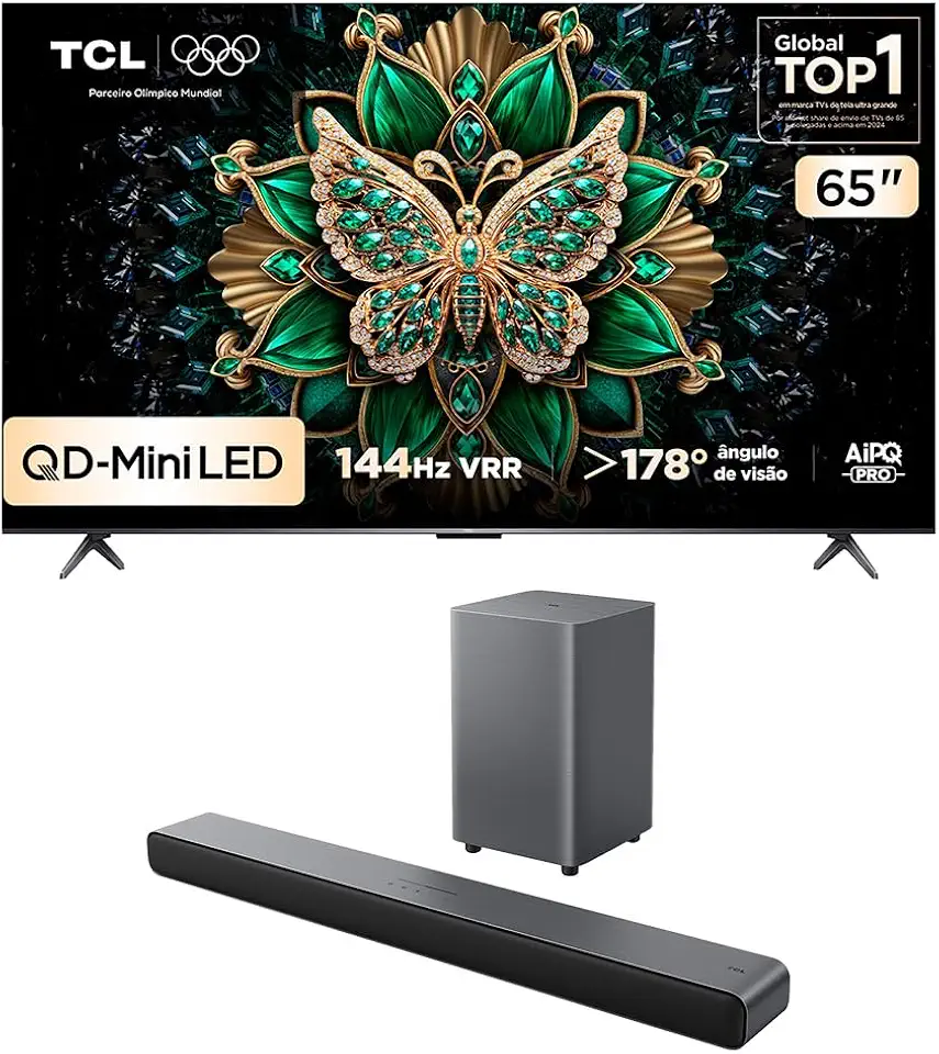 Combo Smart TV TCL 65 QLED Mini LED 4K C6K WiFi 144Hz 65C6K e Soundbar TCL Subwoofer 2.1 S55H