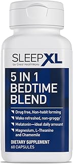 SleepXL Sleep Supplement Non-Habit-Forming Formula - Fall Asleep Faster & Sleep Longer - 5 key ingredients include Melatonin, L-Theanine, Chamomile, Magnesium & Vitamin B6 (60 Capsules, 30 Servings)