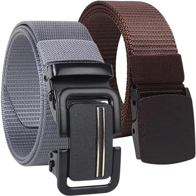 Men's Tactical Military Belt, Nylon Web Belt with Metal Buckle, Grey and Brown, Heavy Duty Canvas, Adjustable Waist Strap-image-31