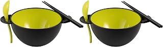 Ozeri Earth Ramen Bowl 6-Piece Set, Made from Plant-Derived and Other Natural Materials, Black with Green
