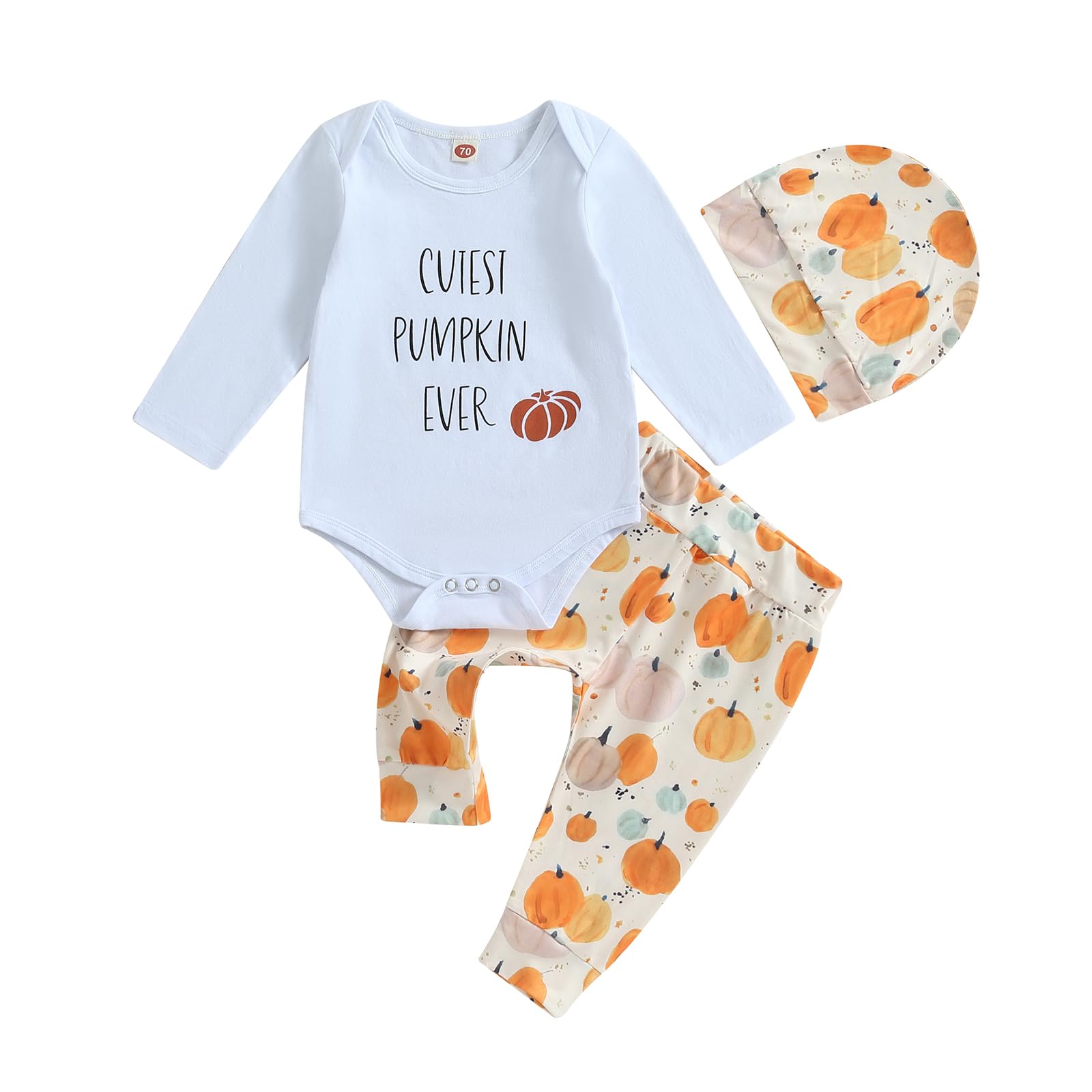 Lesimsam My First Halloween Baby Boy Girl Outfit Cutest Pumpkin Long Sleeve Romper Pants Hat Set Infant Halloween Clothes