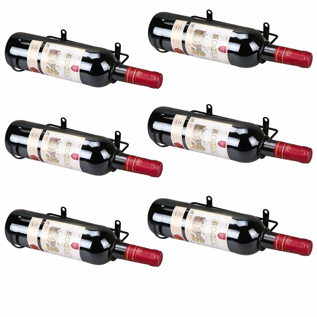 Lavish Craft Set of 6 Wall Mounted Wine Rack Holders - Metal Wine Bottle Display Holder with Hardware, Wall Hanging Red Wine Bottle Organizer Racks for Storage Beverages/Liquor Bottle (Right)-image-25