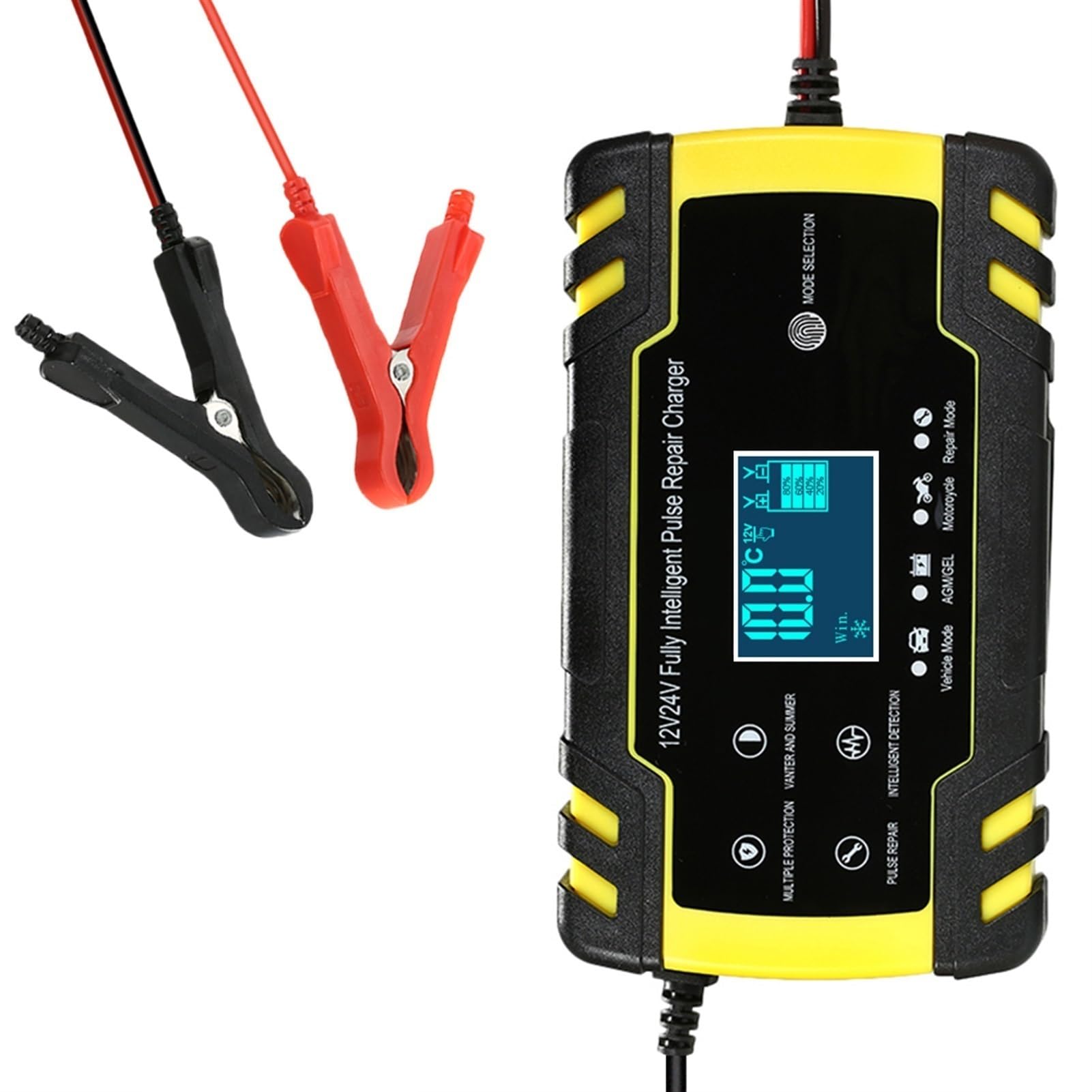 1 2V / 24V Probador de batería de coche LCD Analizador de batería digital Herramienta de diagnóstico de carga de automóviles SOH SOCI CCA IR Medición for la motocicleta del coche.(Bianco)