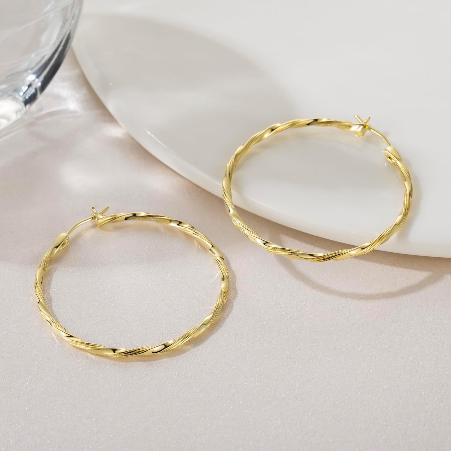 NICRET 14K Gold Hoop Earrings for Women’s Hoops Earring Large Hoop Earring Gold Earrings For Women Twisted 40mm - Image 6