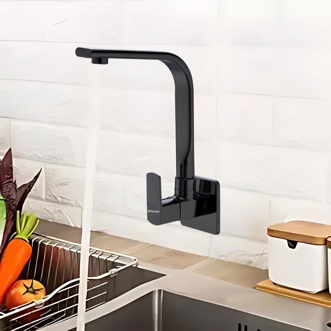 EXOOTICA PVD Finish Sink Cock | Wall Mounted Faucet for Kitchen & Utility Use – Sleek & Durable Design - Black-image-15