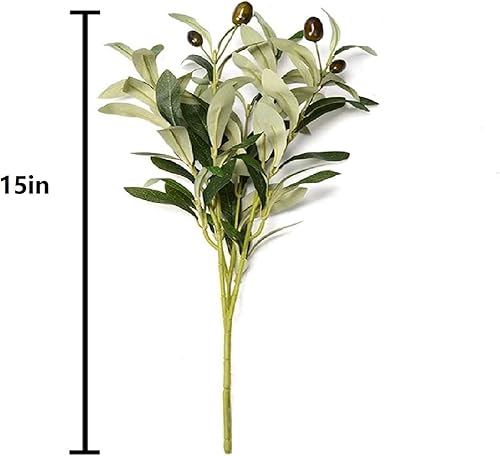 Miniatura 3 de Paquete de 6 ramas de olivo, plantas artificiales, tallos verdes, hojas de olivo, frutas falsas, plantas de seda para decoración de coronas en casa