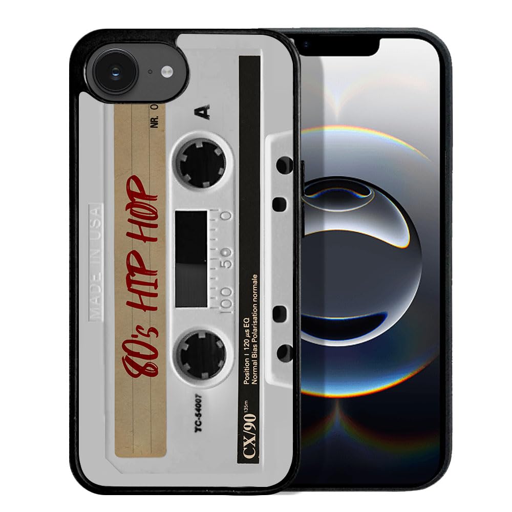 FINCIBO Anti-Scratch Soft Rubber Protective Shockproof Slim Case Cover Compatible with Apple iPhone 16e 6.1 inch 2025 - Retro White Cassette Tape Hip