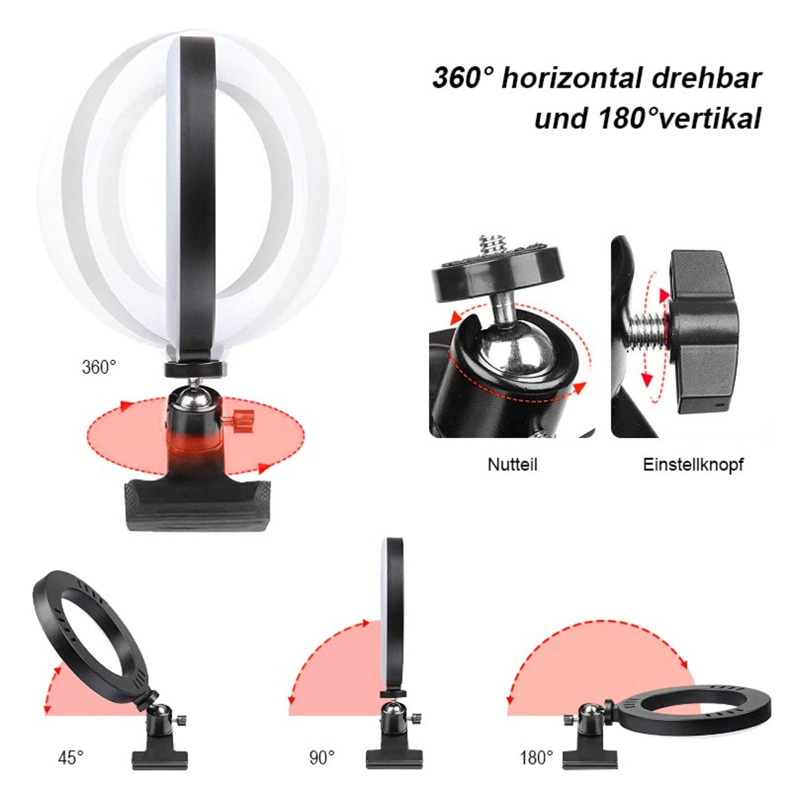 Anello luminoso RGB per selfie da 15,2 cm, con supporto a morsetto, 33 colori dimmerabili, set di illuminazione per videoconferenza USB, per scrivania, computer, laptop, monitor, trucco,