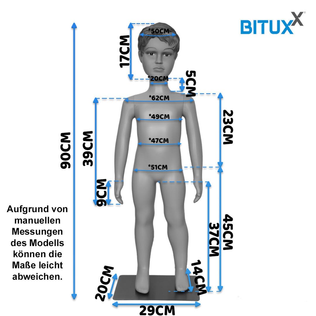 BITUXX Schaufensterpuppe männlich Junge Schaufensterfigur Mannequin Schneiderpuppe 360° beweglich 90cm