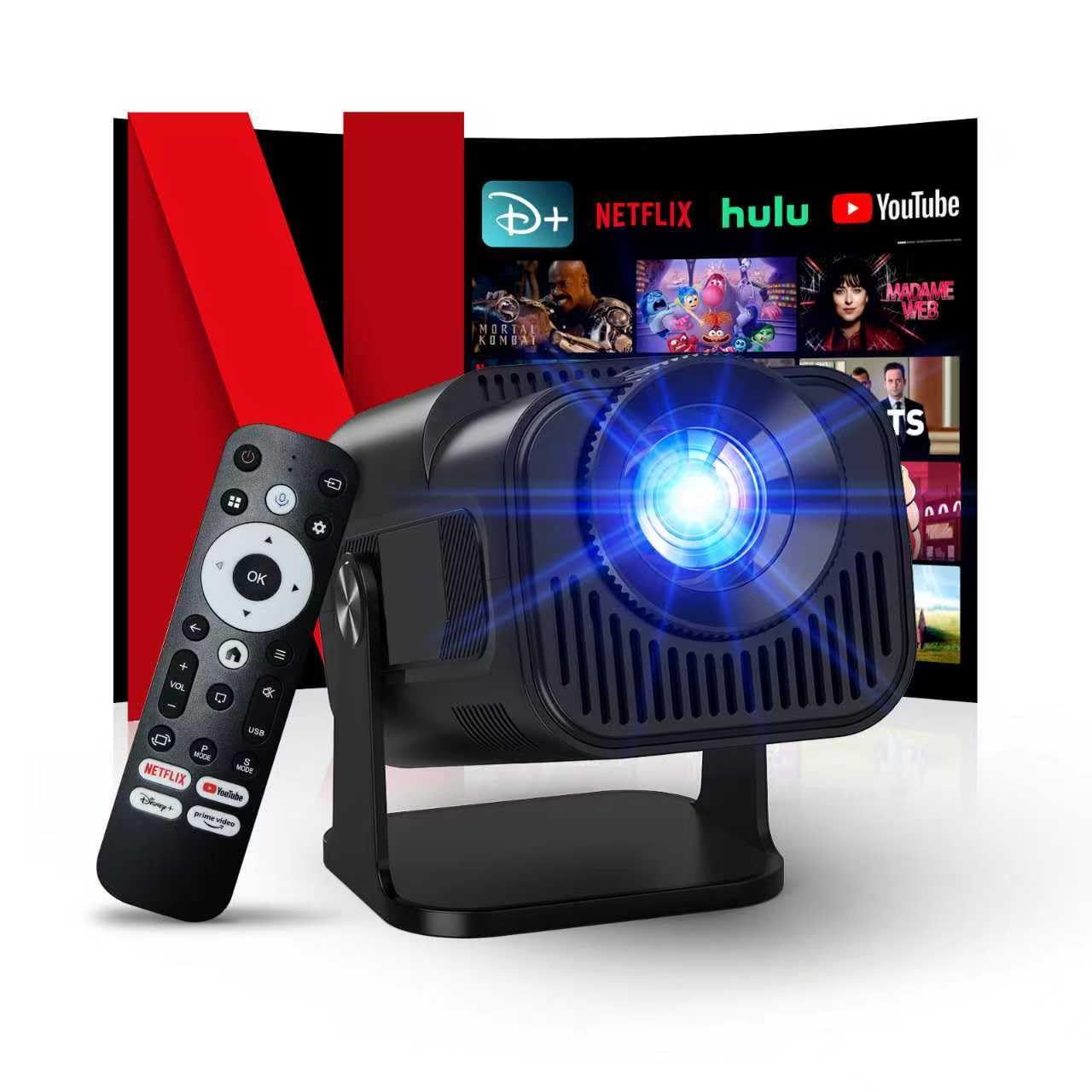 [NetfIix Official/Stereo Speakers] 4K Projector with Wifi and Bluetooth, 1080P Native Mini Projector Portable, One-Click Use Built-in NetfIix/YouTube/PrimeVideo/D+, Smart Home Outdoor Projector