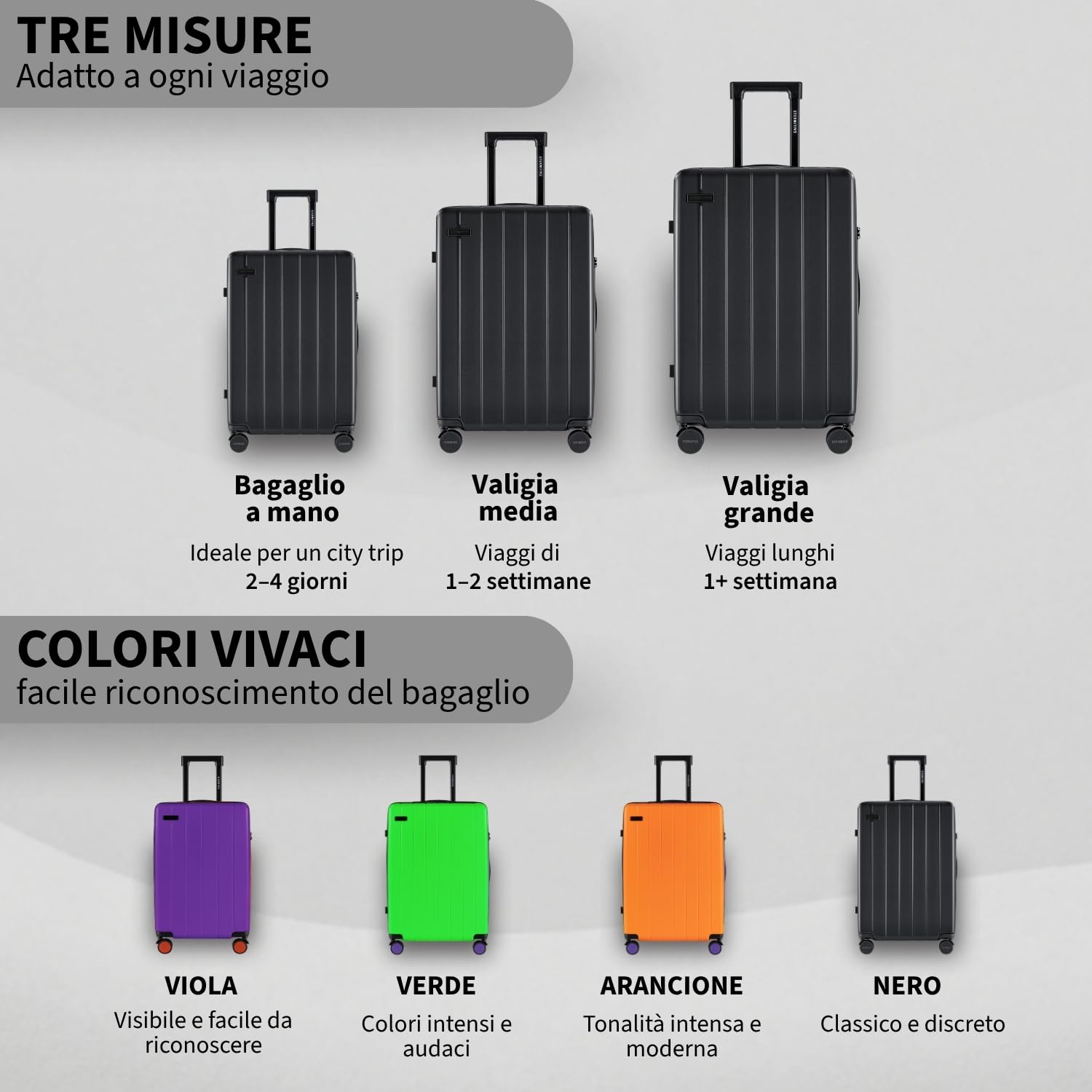 ETERNITIVE - Valigia | Valigia Rigida in ABS | Trolley con Lucchetto TSA | Bagaglio con 4 Doppie Ruote a 360°