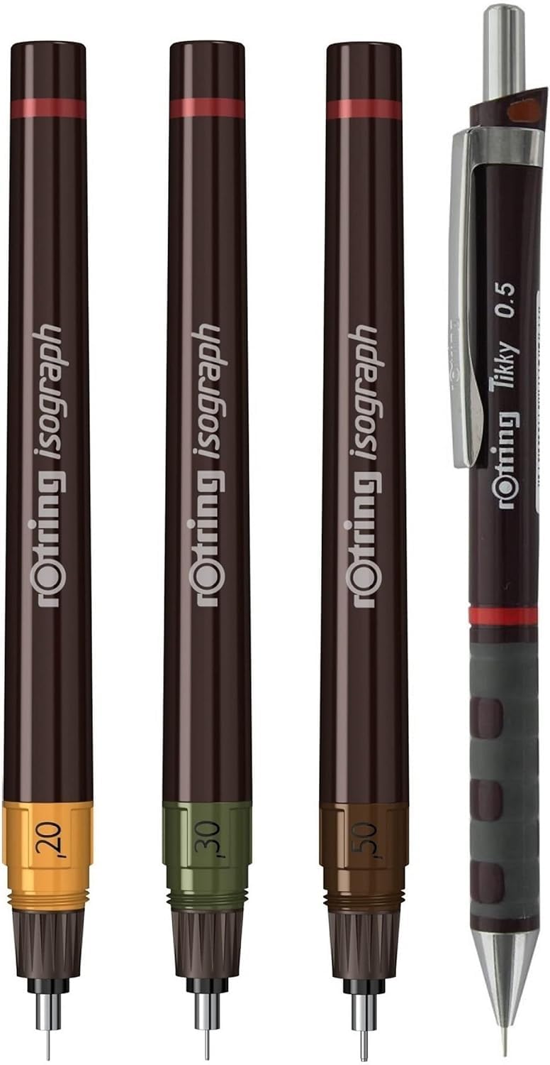 rOtring Isograph Junior Set 3x Technical Pens | 0.20mm, 0.30mm, 0.50mm Fineliner Pens + Accessories with Compact Universal Compass - Image 4