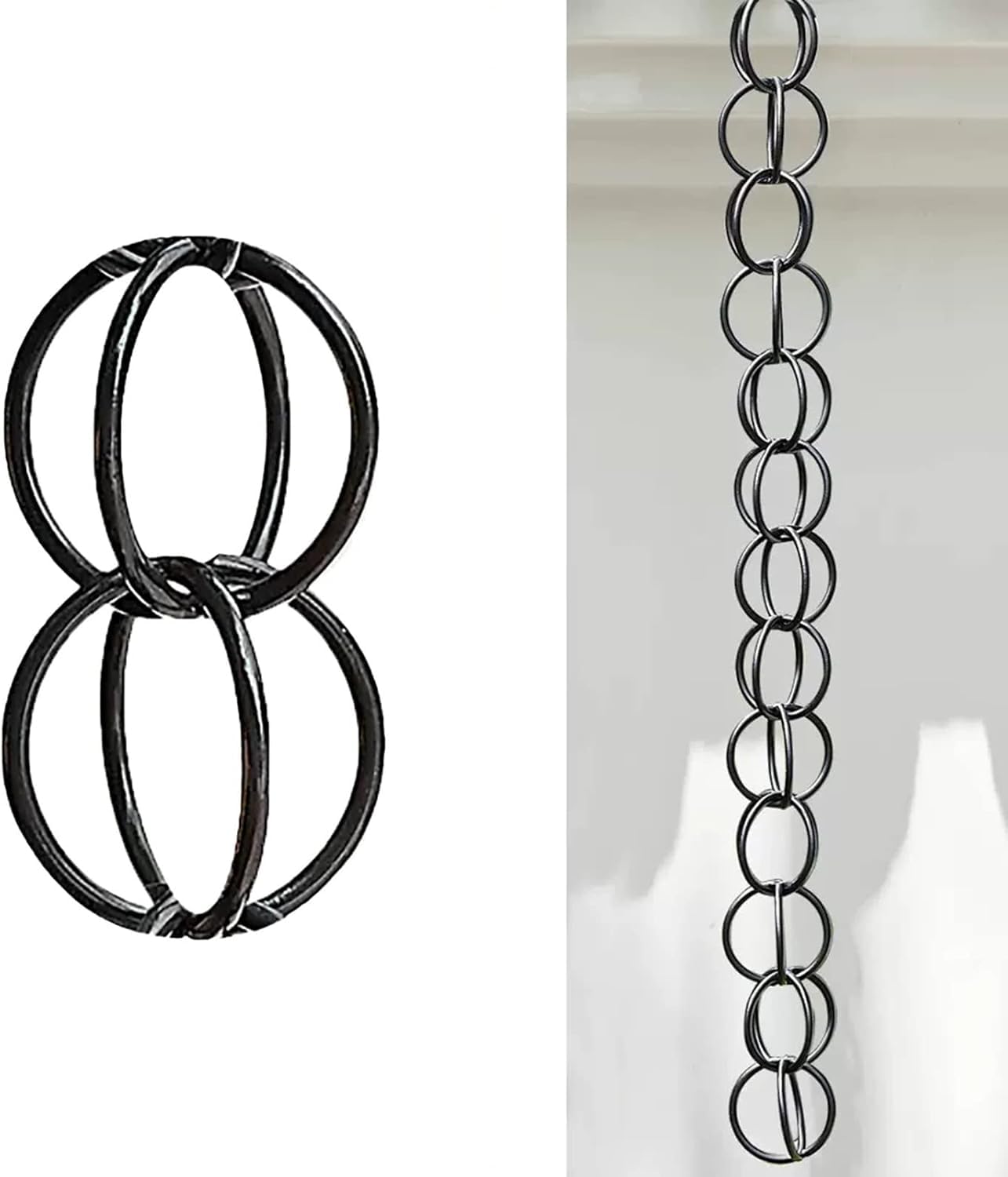 WOTZOV Rain Chain Rain Chain Link Chain Reducer, Rainwater Chain Replacement Downspout For Gutters, Functional And Decorative Ring Rainwater Link Chain，260cm (8.5ft)