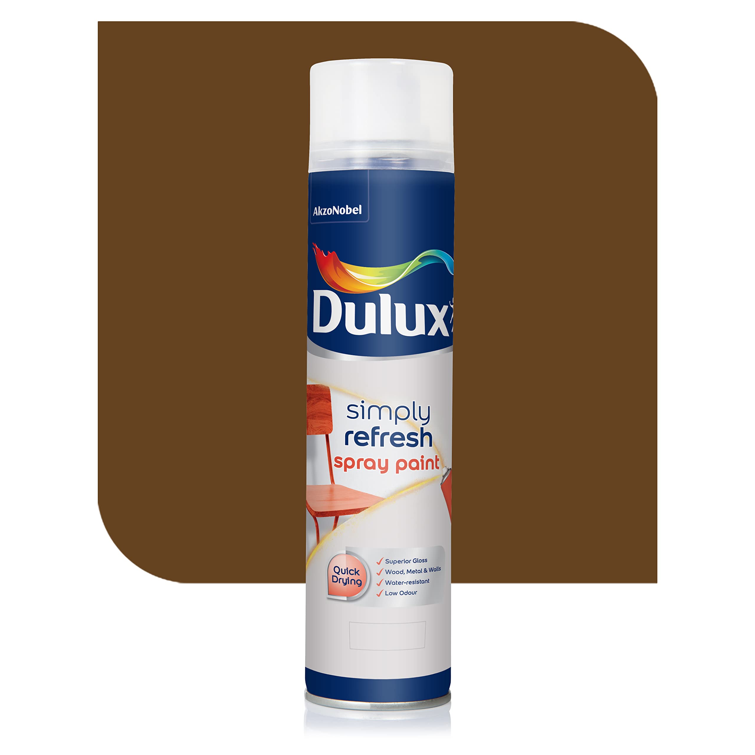 DuluxSimply Refresh Spray Paint | DIY, Quick Drying with Gloss finish for Metal, Wood, and Walls - 400ML (Dark_Brown)
