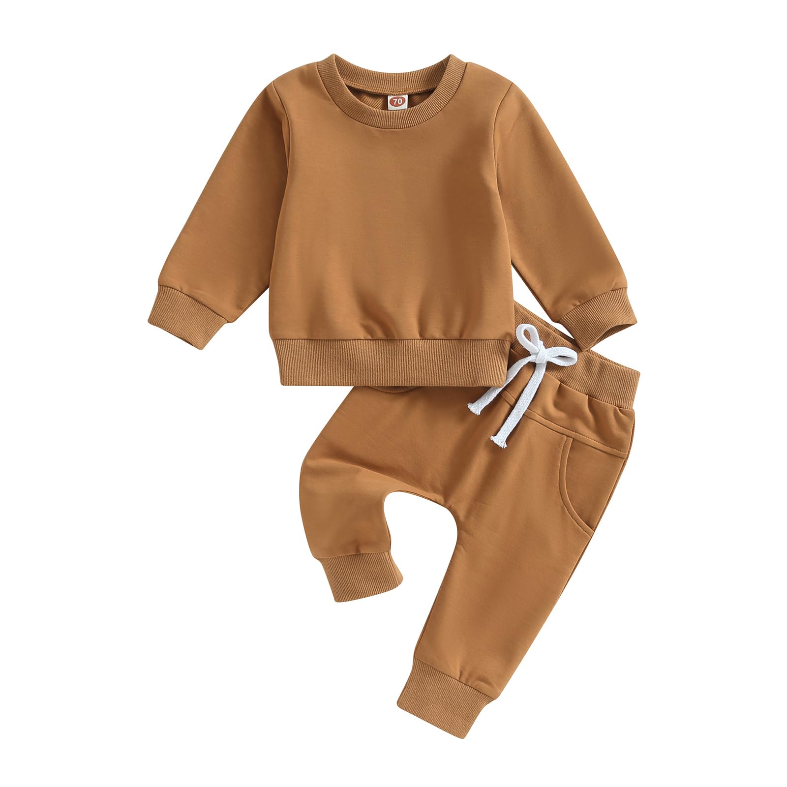Toddler Baby Boys Fall Outfits Long Sleeve Pull On Sweatshirt Elastic Waist Pants 2Pcs Solid Clothes Set