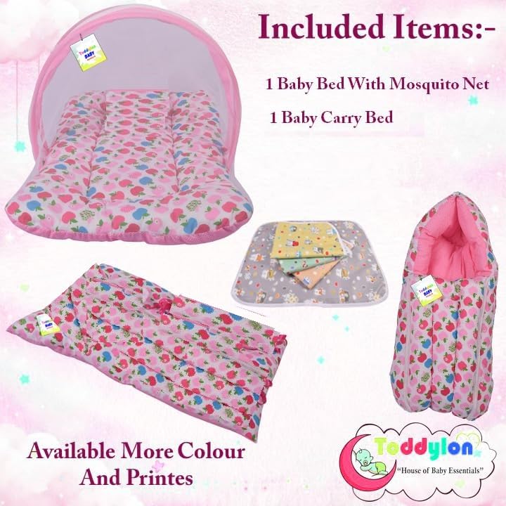 Image of Toddylon Baby Bedding Set New Born Baby Bed Mosquito Net | Carry Bag|Sheets | Essentials Combo (0-6 Months) (4PCS Set)