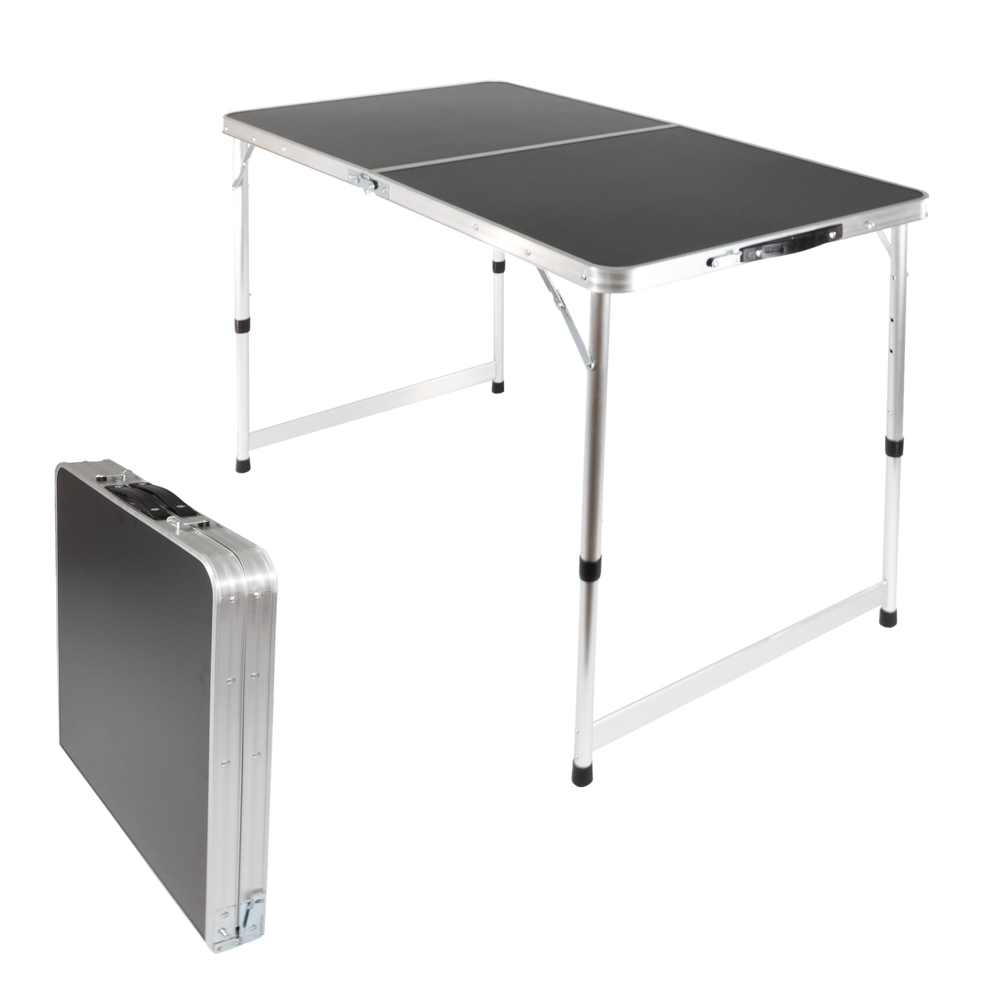 Lemodo Campingtisch schwarz klappbar | Klapptisch 3-Fach höhenverstellbar | Falttisch 120 x 60 cm | Leicht zu transportierender Partytisch | Koffertisch für Verschiedene Anwendungen
