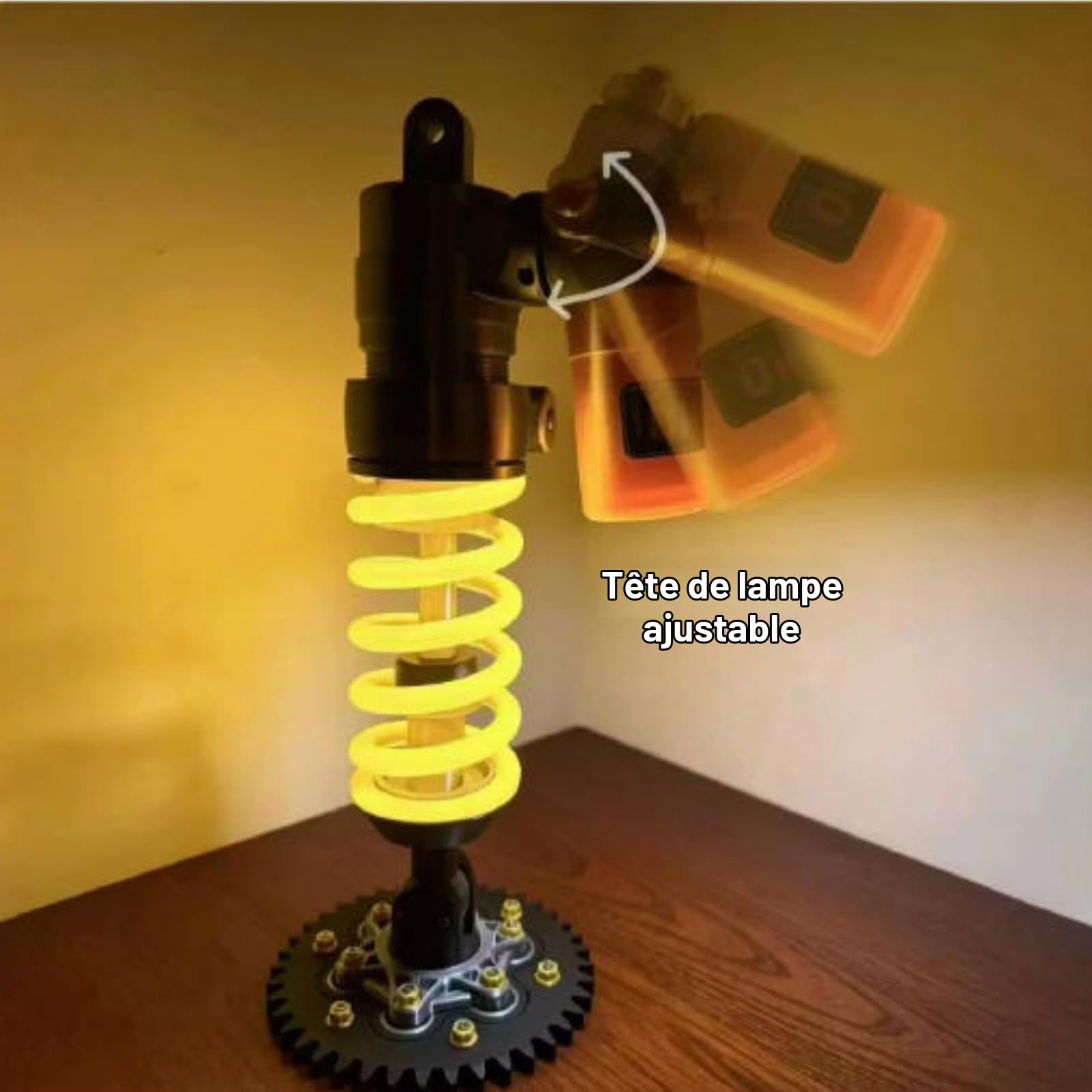 Générique Lampe de table à amortisseur – Veilleuse LED style industriel, tactile et réglable, 3 couleurs d'éclairage, chargement USB-C. Idéale pour les gamers, les garages et les passionnés (1Pc)