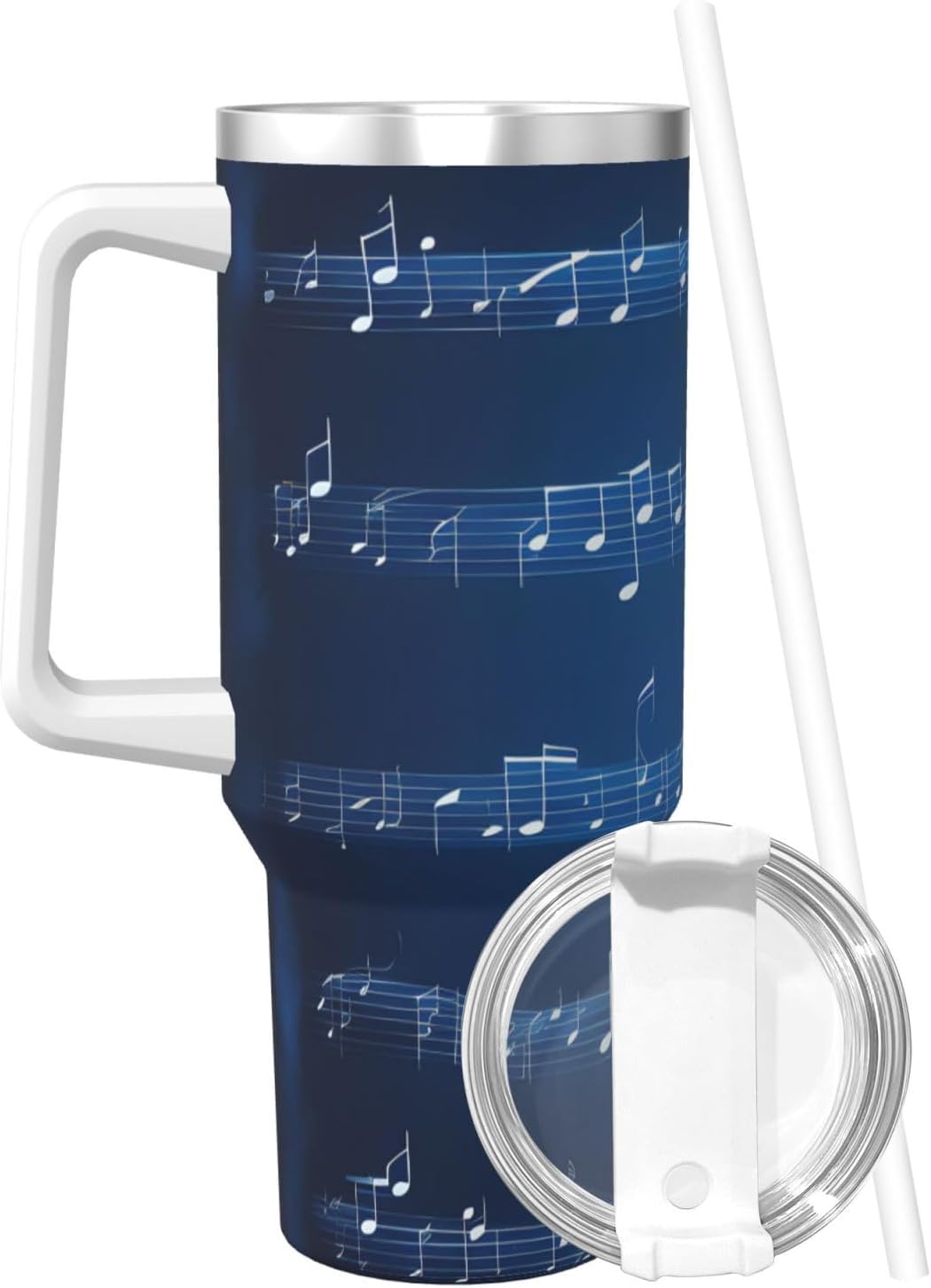 40 OZ Blue Musical Notes Print Ice Bully Cup with Handle Straw Lid Straw,Stainless Steel Tumbler Coffee Cup